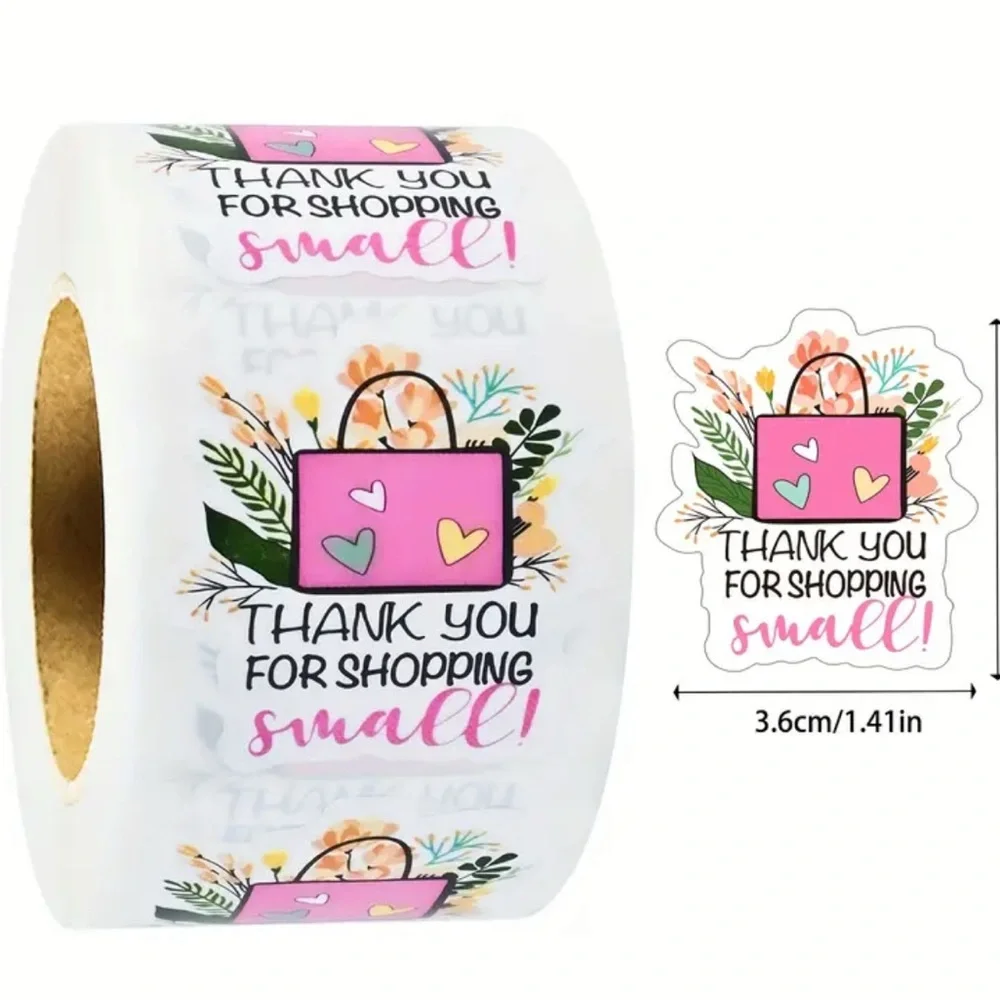 Thank You for Shopping Small Stickers Roll 500 Stickers